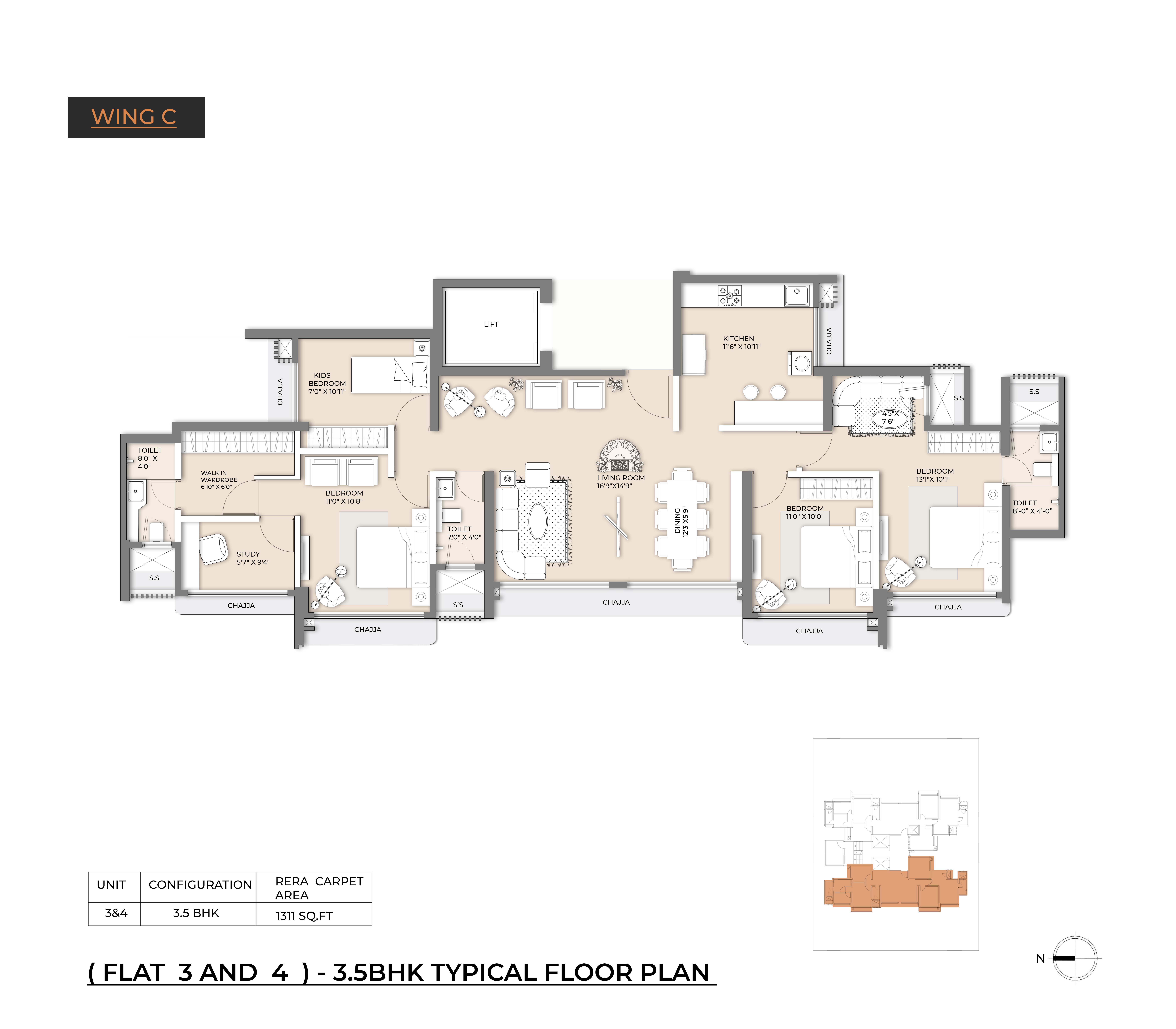 3.5 BHK Floor Plan